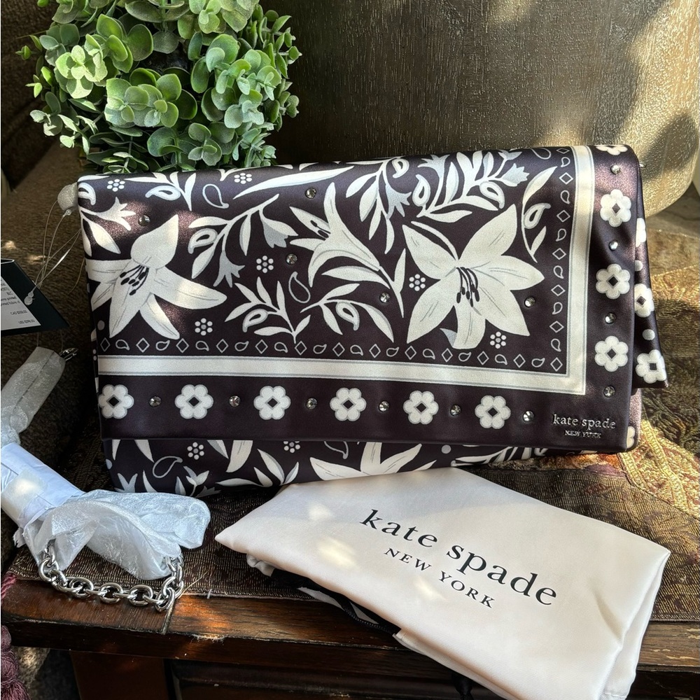 Authentic KATE SPADE Satin/Crystals bandana clutch/Shoulder bag